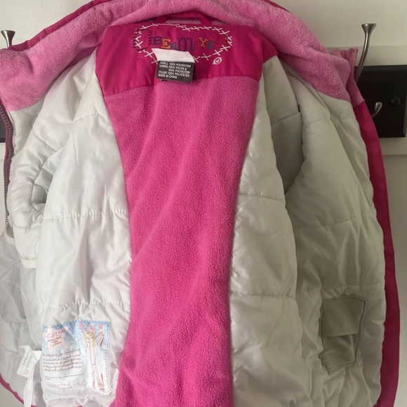 Girls Obermeyer Pink Jacket Snowsuit Hood Sz 5 Winter Ski Snowboard - Picture 11 of 15